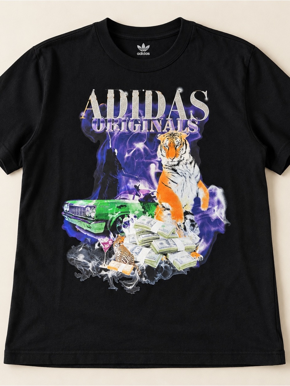 Adidas Originals Y2K Tiger Money Lowrider Graphic Tee Black Size M